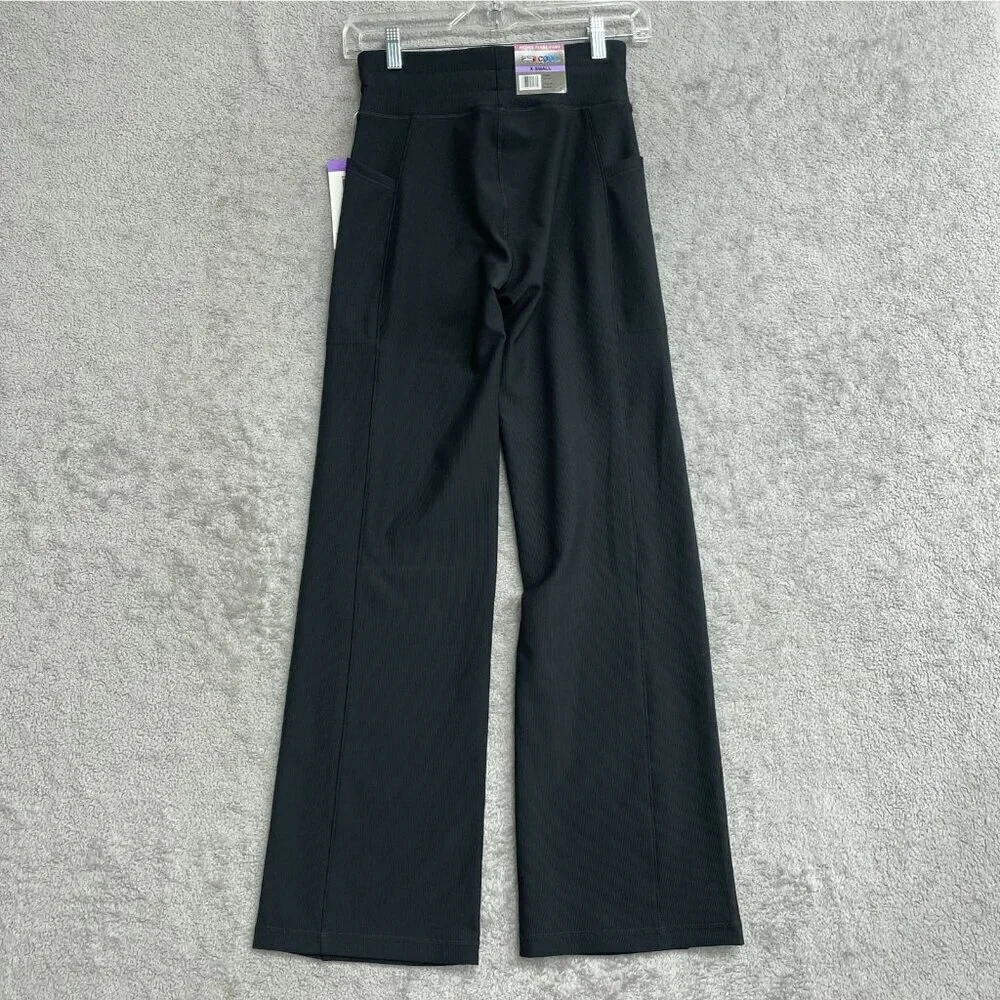 NEW 32 Degrees Cool Women's XS Active Flare Pants Black Ribbed Stretch Pocket